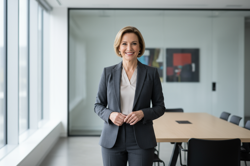 Generate professional picture of the business women as in work photoshoot